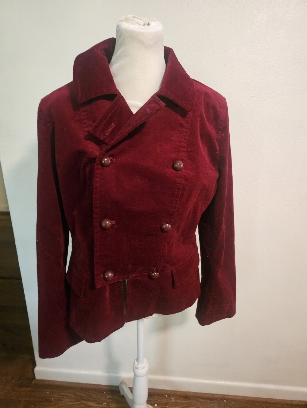 Talbots Women's Burgundy Double-Breasted Velvet Blazer Peplum Y2K  10P